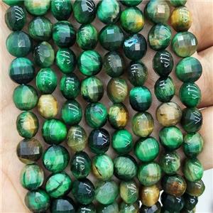 Natural Tiger Eye Stone Beads Green Dye Faceted Circle, approx 8mm [GB17941-8MM]