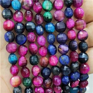 Natural Tiger Eye Stone Beads Multicolor Dye Faceted Circle, approx 8mm [GB17942]