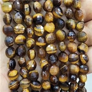 Natural Tiger Eye Stone Beads Faceted Circle, approx 8mm [GB17943-8MM]