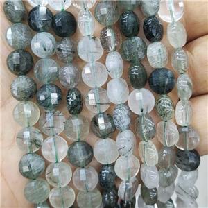 Natural Green Rutilated Quartz Beads Faceted Circle, approx 8mm [GB17959]