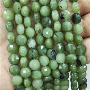 Jade Beads Green Dye Faceted Coin Button, approx 8mm [GB17966]