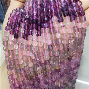 Natural Fluorite Beads Multicolor Faceted Circle, approx 8mm [GB17989-8MM]