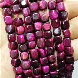 Natural Tiger Eye Stone Cube Beads Fuchsia Dye, approx 7-8mm [GB18012-S]
