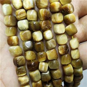 Natural Tiger Eye Stone Cube Beads Golden Dye, approx 7-8mm [GB18013]