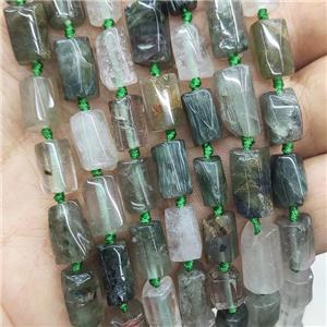 Natural Green Rutilated Quartz Beads Tube, approx 7-14mm [GB18070]