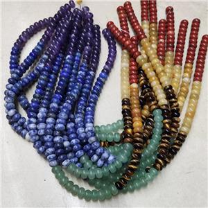 Natural Gemstone Chakra Beads Mixed Smooth Rondelle, approx 8mm [GB18337]