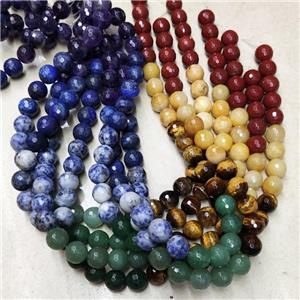 Natural Gemstone Chakra Beads Mixed Faceted Round, approx 10mm dia [GB18339-10MM]