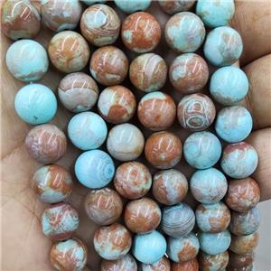 Natural Agate Beads Coffee Blue Dye Smooth Round, approx 10mm dia [GB18360]