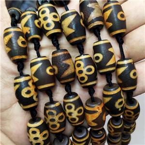 Tibetan Agate Barrel Beads Black Yellow, approx 13-20mm, 12pcs per st [GB18362]