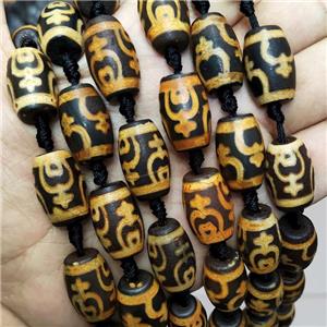 Tibetan Agate Barrel Beads Black Yellow, approx 13-20mm, 12pcs per st [GB18363]