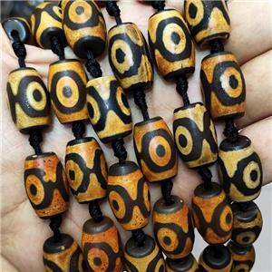 Tibetan Agate Barrel Beads Black Yellow Evil Eye, approx 13-20mm, 12pcs per st [GB18364]