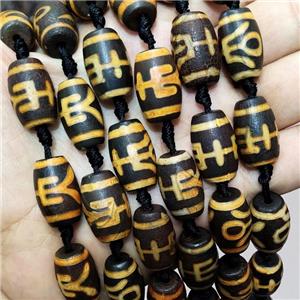 Tibetan Agate Barrel Beads Black Yellow, approx 13-20mm, 12pcs per st [GB18365]