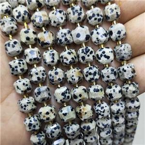 Natural Black Dalmatian Jasper Beads Faceted Cube, approx 8-9mm [GB18373]