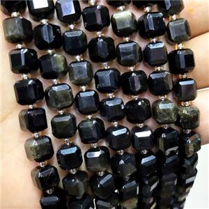 Natural Obsidian Beads Faceted Cube Golden, approx 8-9mm [GB18376]
