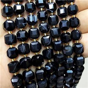 Black Stripe Agate Beads Faceted Cube Band, approx 8-9mm [GB18403]