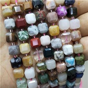 Mixed Gemstone Beads Faceted Cube, approx 8-9mm [GB18410]