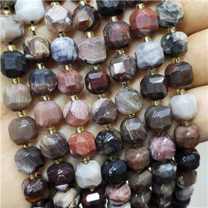 Natural Wood Petrified Jasper Beads Faceted Cube, approx 8-9mm [GB18413]