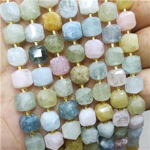 Natural Morganite Beads Faceted Cube Multicolor, approx 8-9mm [GB18416]