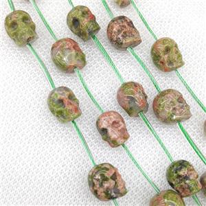Natural Unakite Skull Beads Carved, approx 8-10mm, 12pcs per st [GB18488-S]