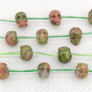 Natural Unakite Skull Beads Carved, approx 8-10mm, 12pcs per st [GB18499-S]
