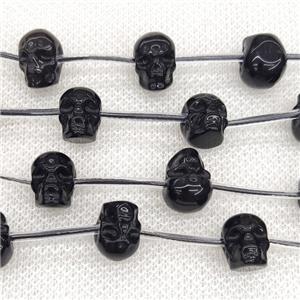 Natural Black Obsidian Skull Beads Carved, approx 8-10mm, 12pcs per st [GB18508-S]