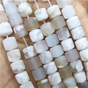 Natural Cherry Agate Tube Beads Sakura White Matte, approx 8mm [GB18513]