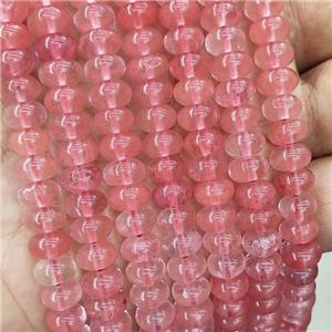 Synthetic Quartz Beads Pink Smooth Rondelle, approx 8mm [GB18518]