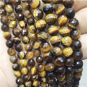 Natural Tiger Eye Stone Beads Faceted Round, approx 4mm dia [GB18681-4MM]