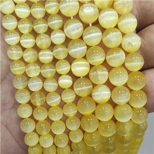Natural Selenite Beads Yellow Dye Smooth Round, approx 10mm dia [GB18716-10MM]
