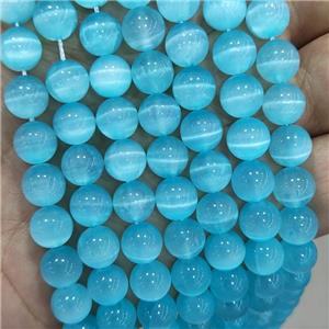 Natural Selenite Beads Aqua Dye Smooth Round, approx 6mm dia [GB18717-6MM]