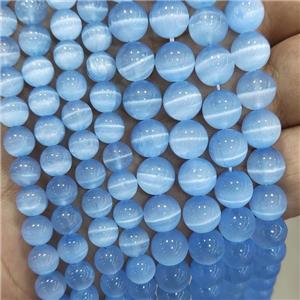 Natural Selenite Beads Blue Dye Smooth Round, approx 10mm dia [GB18718-10MM]