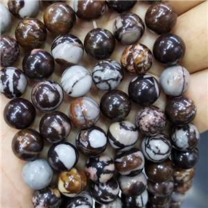 Natural Australian Zebra Jasper Beads A-Grade Smooth Round, approx 10mm dia [GB18724]