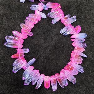 Natural Crystal Quartz Stick Beads Blue Pink Dye Dichromatic Polished, approx 10-30mm [GB18757]