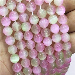 Natural Selenite Beads Dye Green Pink Smooth Round, approx 6mm dia [GB18768-6MM]