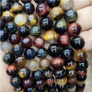 Natural Tiger Eye Stone Beads Multicolor Smooth Round, approx 10mm dia [GB18839-10MM]