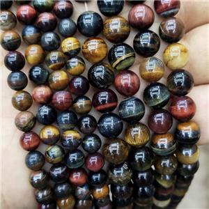 Natural Tiger Eye Stone Beads Multicolor Smooth Round, approx 4mm dia [GB18840-4MM]
