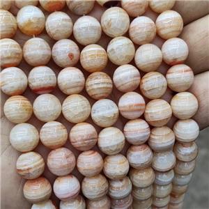 Natural Stripe Agate Beads Band Peach Dye Smooth Round, approx 10mm dia [GB18841]