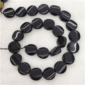 Natural Black Onyx Agate Coin Beads Twist, approx 16mm [GB18842]