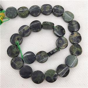 Natural Kambaba Jasper Coin Beads Green Twist, approx 16mm [GB18843]