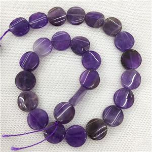 Natural Amethyst Coin Beads Purple Circle Twist, approx 16mm [GB18845]