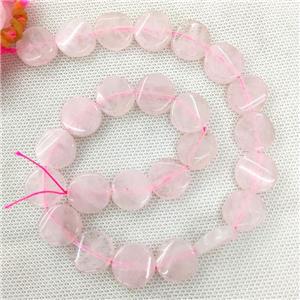 Natural Pink Rose Quartz Coin Beads Twist, approx 16mm [GB18846]