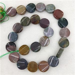 Natural Indian Agate Coin Beads Multicolor Twist, approx 16mm [GB18848]