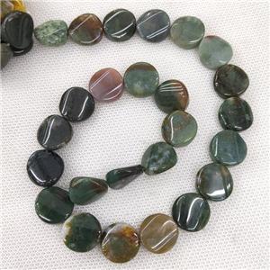 Natural Moss Agate Coin Beads Green Twist, approx 16mm [GB18850]