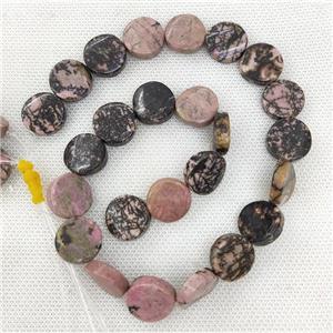 Natural Chinese Rhodonite Beads Pink Coin Twist, approx 16mm [GB18855]