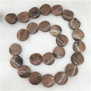 Natural Chinese Rhodonite Coin Beads Pink Twist B-Grade, approx 16mm [GB18856]