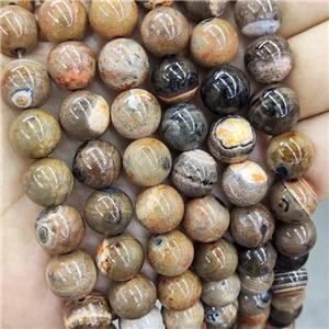 Natural Agate Beads Khaki Dye Smooth Round, approx 12mm dia [GB18884]