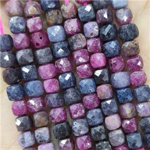 Natural Sapphire And Ruby Beads Faceted Cube, approx 3.7-4.4mm [GB18895]