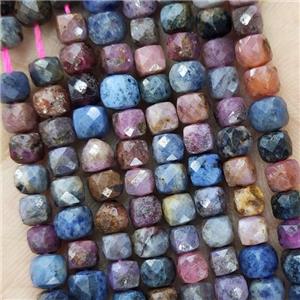 Natural Corundum Beads Multicolor Faceted Cube, approx 3.7-4.4mm [GB18896]