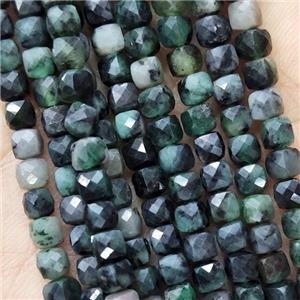 Natural Green Emerald Beads B-Grade Faceted Cube, approx 3.7-4.4mm [GB18900]