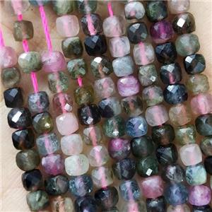 Natural Tourmaline Beads Multicolor Faceted Cube, approx 3.7-4.4mm [GB18911]